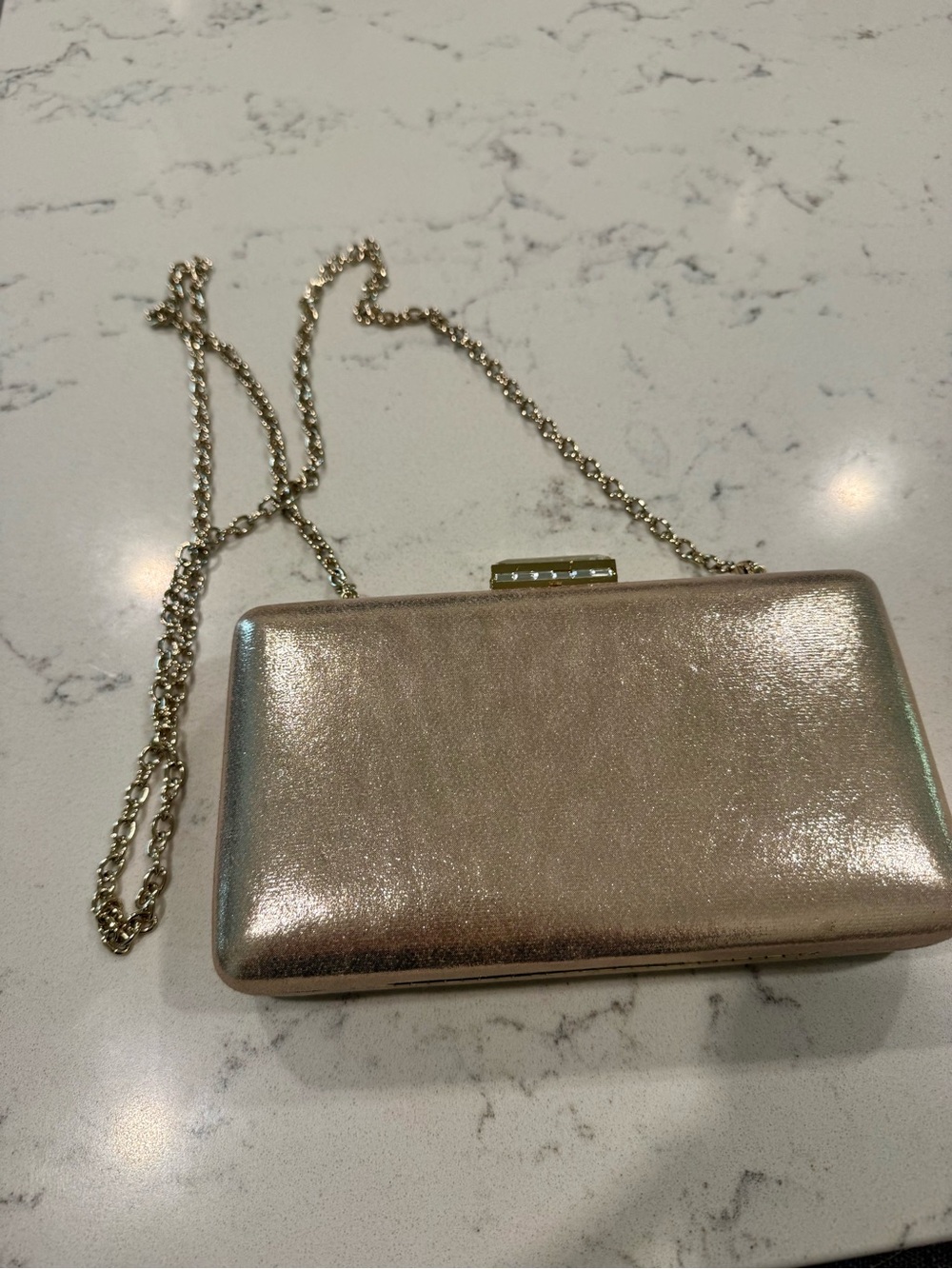 Nordstrom Metallic Pink Women's Box Clutch Crystal Clasp Crossbody Chain Strap